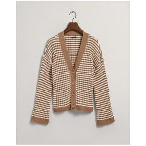 Gant Cotton Rib V-Neck Cardigan Stripe Khaki / Off White ( XXL )
